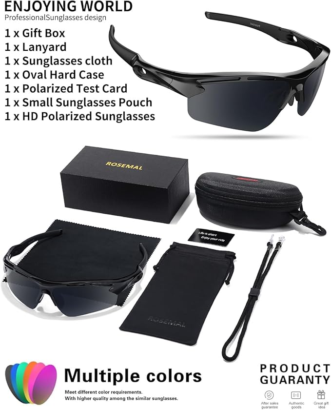 Polarized Sports Sunglasses for Men Women,UV400 Protection Sunglass for Running Cycling Fishing Hiking TR90