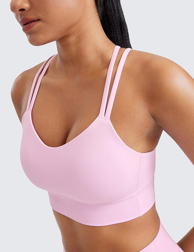 CRZ YOGA Softness Mold Womens Butterluxe Strappy Longline Sports Bra - Double Spaghetti Strap Workout Yoga Crop Top Athletic