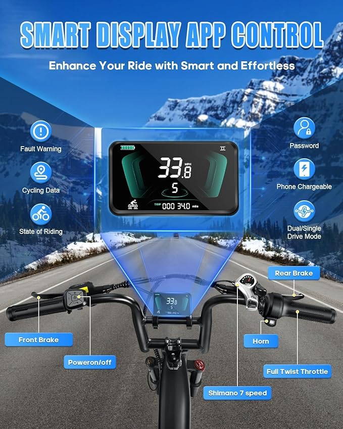 W Wallke H7 AWD Dual Motor Electric Bike for Adult, 48V 60Ah/40Ah Removable Battery, Long Range 32-34MPH Fast Ebike, 20" Fat Tire Mountain Offroad All Terrain Full Suspension E-Bicycle, UL2849 List