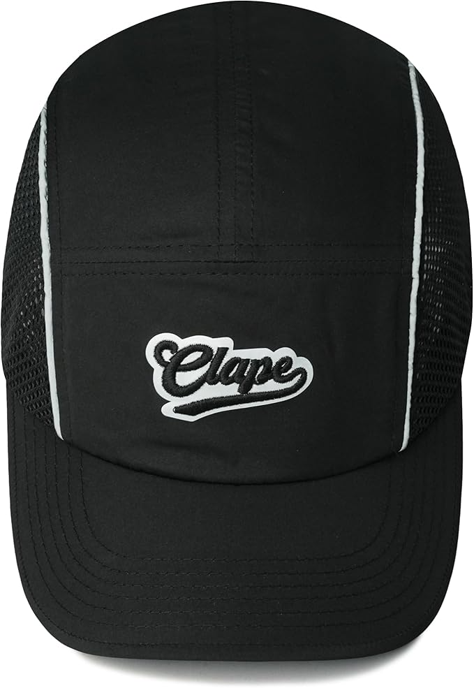 CLAPE Quick Dry 5 Panel Hat for Men, Breathable Mesh Short Brim Baseball Cap, Reflective Ajustable Outdoor Sport Running Hat