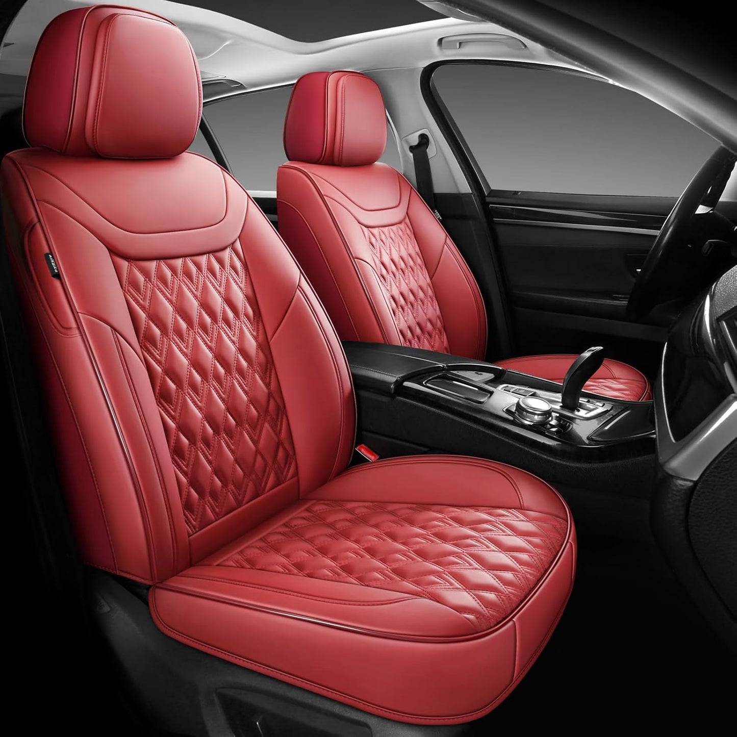 Car Seat Covers Full Set, Leather Seat Covers for Cars, Car Seat Protector Waterproof, Non-Slip Car Interior Covers Fit for Most Cars, SUV, Vans, Trucks,5Seaters,Full Set,Wine-Red