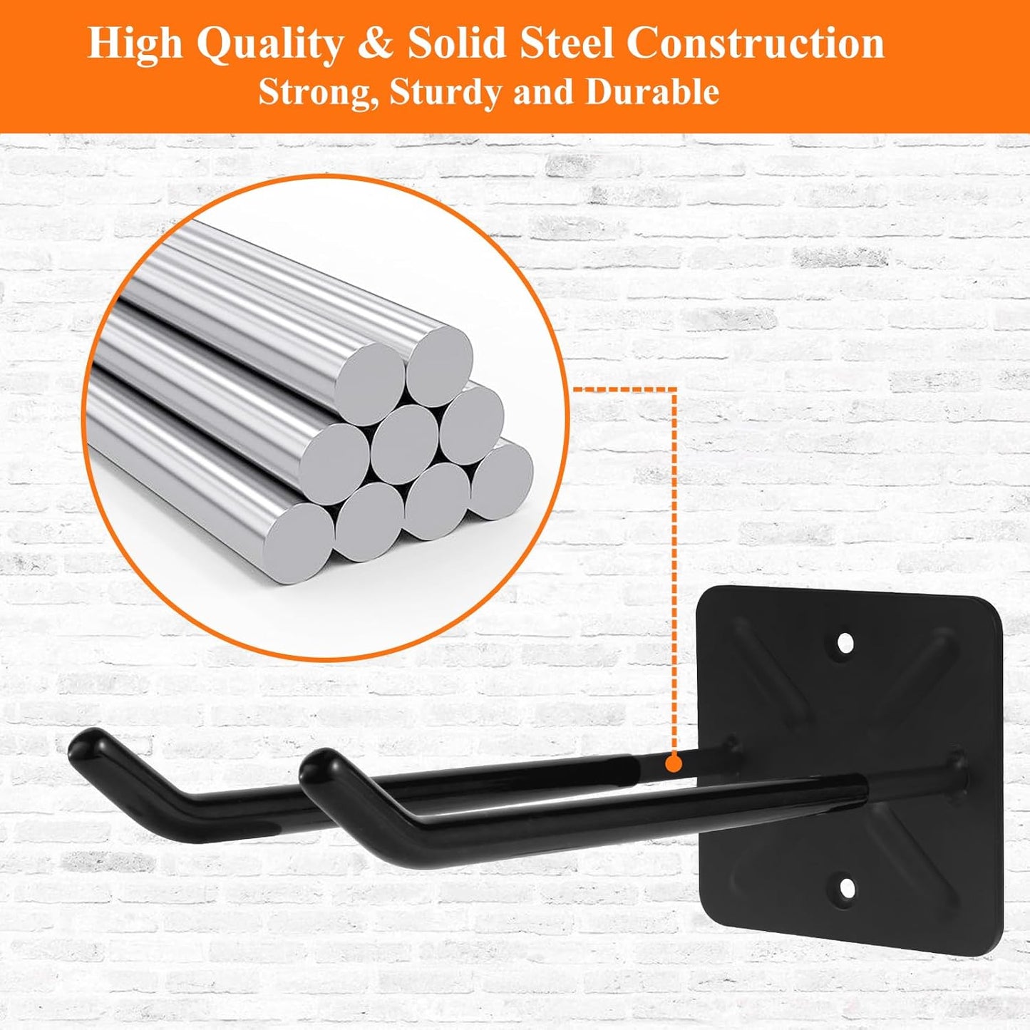 Steel Garage Storage Hooks Wall Tool Organizer, 10 Inch Garage Hook Heavy Duty Utility Storage Hangers Black for Ladders, Chairs, Garden Tools, Set of 4