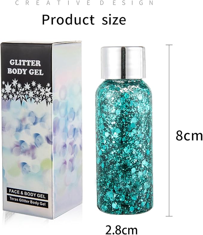 MEICOLY Green Face Body Glitter,Alien Glitter Makeup,Mermaid Sequins Glitter Face Paint,Face Hair Party Festival Chunky Glitter Makeup