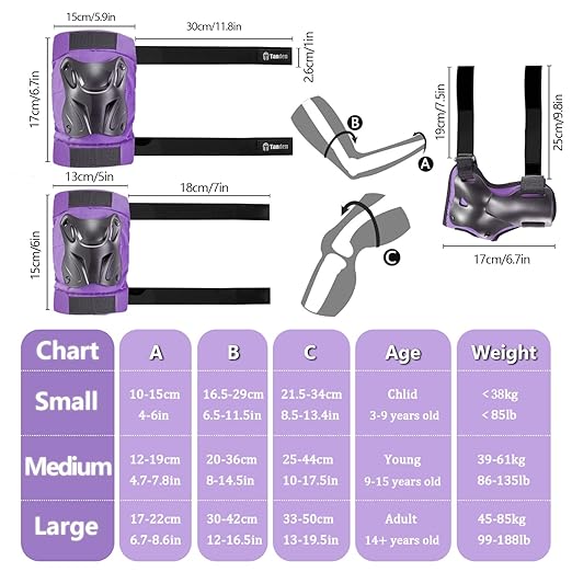 Skating Protective Gear Adult Youth Knee Pads and Elbow Pads Set, Skateboard Wrist Guards for Roller Skating Skateboarding Cycling Purple