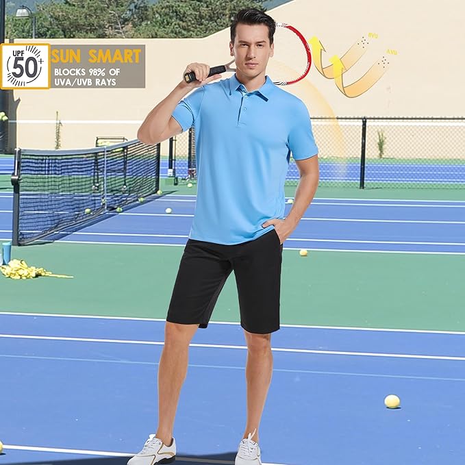 Mens Polo Shirts Short Casual Solid Stylish Dry Fit Performance Designed Collared Golf Polo Shirts for Men