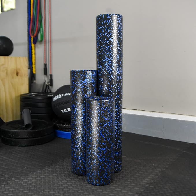 High-Density Round Foam Roller for Muscle Soreness Recovery, Exercise, Massage - 18", 24", 36" Blue Fleck (36 Inch)
