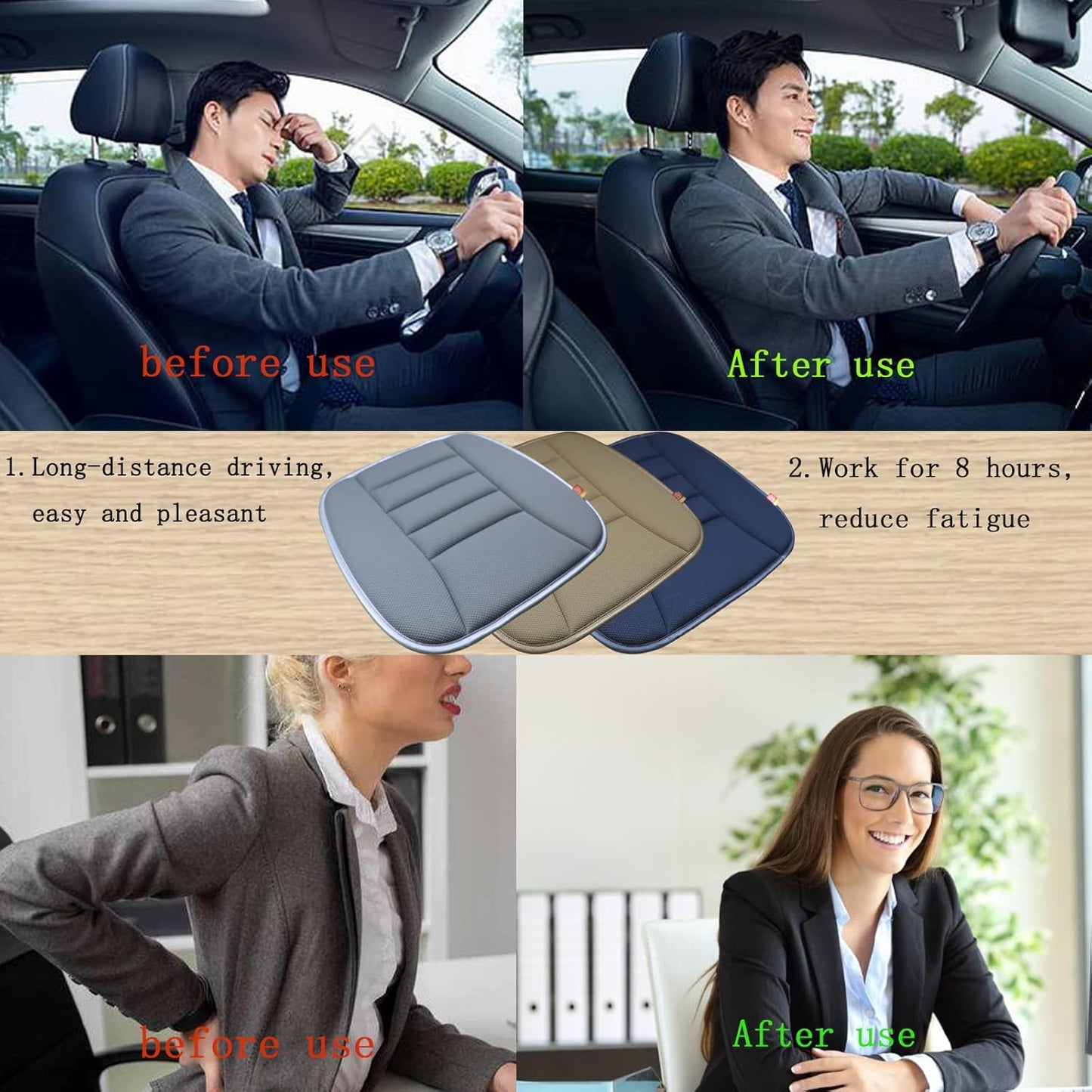 Car Seat Cushion Memory Foam Thin Seat Cushion for Car Truck Seat Driver, 20x18.5x1.2 Inches, Grey