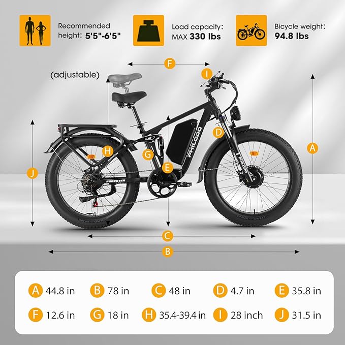 Electric Bike for Adults, 5000W Peak Dual Motor Ebike, 60V 26AH Long Range Dirtbike, 26" Fat Tires for All Terrain Electric-Bicycle, 45MPH-Hunting-Ebike for Off-Road Snow Sand