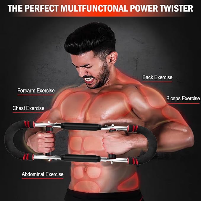 Latest-Gen Twister Arm Trainer, 40-100lb Adjustable Power Spring Workout Bar, Forearm Triceps Chest Exerciser Strengthener, Detachable Portable Home Fitness Equipment for Enhancing Upper Body Muscle