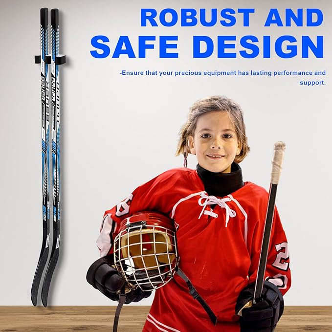 Yousoontic Hockey Stick Holder Wall Mount, 1-6 Stick Capacity, Ice and Field Hockey Organizer (Decor & Storage 2-in-1) for Home Garage Room Office Sports Decoration