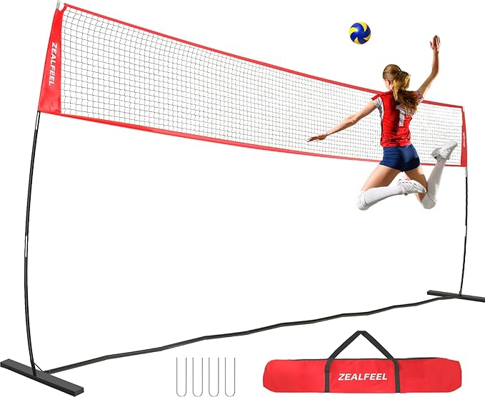 Volleyball Net, 12ft/20ft Training Set Height Adjustable, Portable Freestanding Practice for Hitting or Serving Drills, Pop up With Carry Bag for Backyard or Outdoor