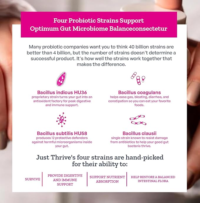 Just Thrive Probiotic & Antioxidant Supplement - 100% Spore-Based Digestive and Immune Support - Gluten Free, 90 Caps