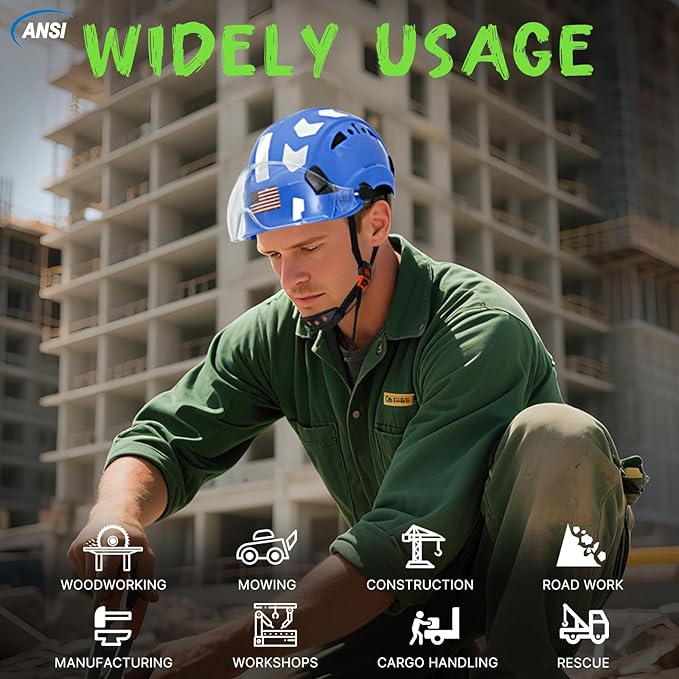 AOLAMEGS Construction Safety Hard Hat - ANSI Z89.1 Type Ι OSHA Approved Safety Helmets with Chin Straps Lightweight Reflective Vented ABS Hard Hats For Men Women Industrial Workwear 6-point Suspension