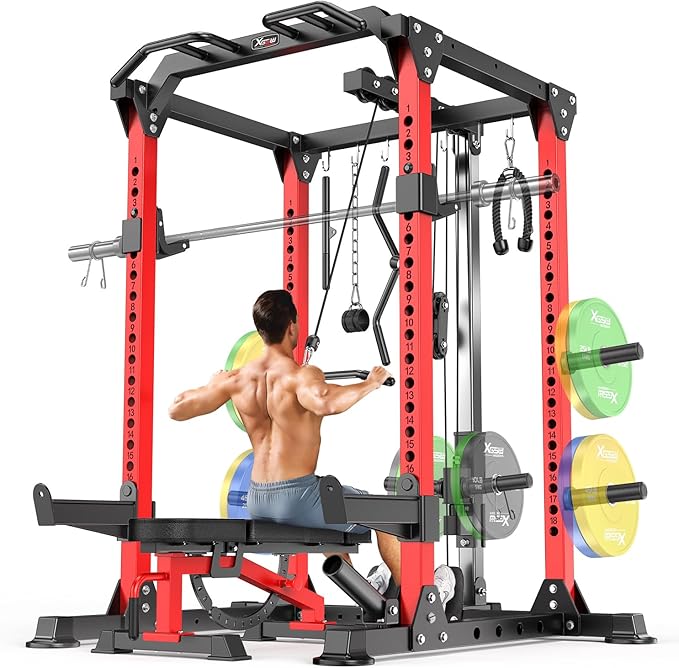 Power Cage,1600lbs Multi-Function Power Rack with Adjustable Cable Crossover System and More Training Attachment, Weight Cage for Home Gym