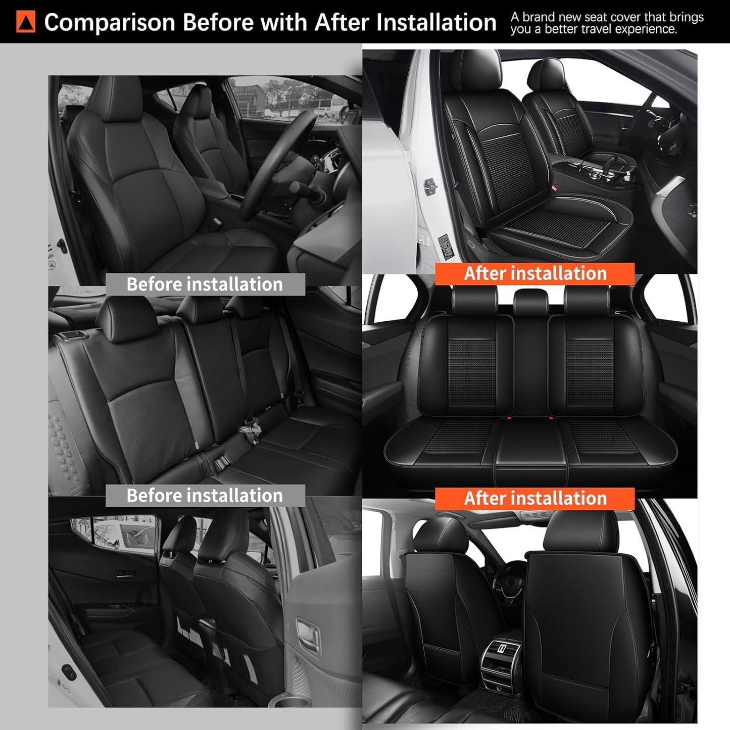 Seat Covers for Toyota Camry 2012-2023 2024 Full Set 5 Seats - Leather Ice Silk Car Seat Covers Protector Breathable (Black)