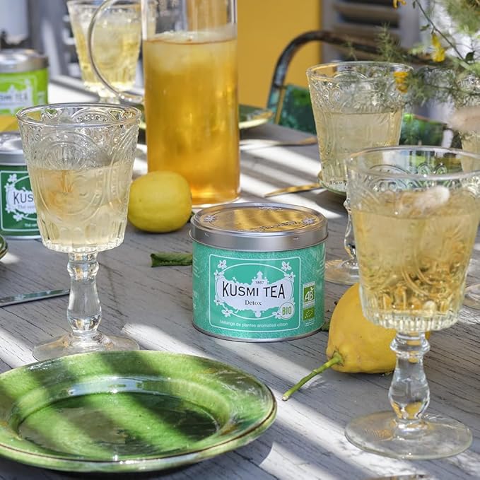 Kusmi Tea - Detox - Organic Blend of Green Tea, Mate & Lemon - Lemongrass, Rose Hip and Lemon Flavours - Enjoy Hot or Iced - Loose Leaf Tea - Tin Box of 3.5 oz - Quantity for about 50 cups