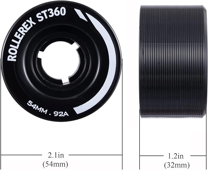 Rollerex ST360 92A Roller Skate Wheels (8-Pack) (Color Options) - Indoor Outdoor - Use for Quad Skate Wheel Replacement (Steel Black)