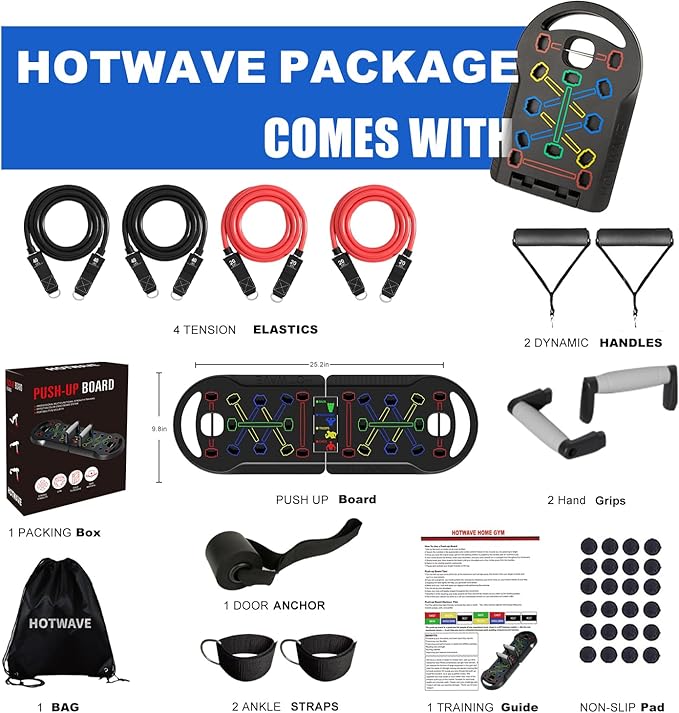 HOTWAVE Push Up Board Fitness, Portable Foldable 20 in 1 Push Up Bar at Home Gym, Pushup Handles for Floor. Professional Strength Training Equipment For Man and Women,Patent Pending