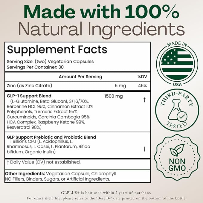 GLP-1 Supplement for Women and Men | Hunger & Metabolism Support - Expert Formulated to Support GLP1 Naturally | Probiotic and Prebiotic (60 Capsules)