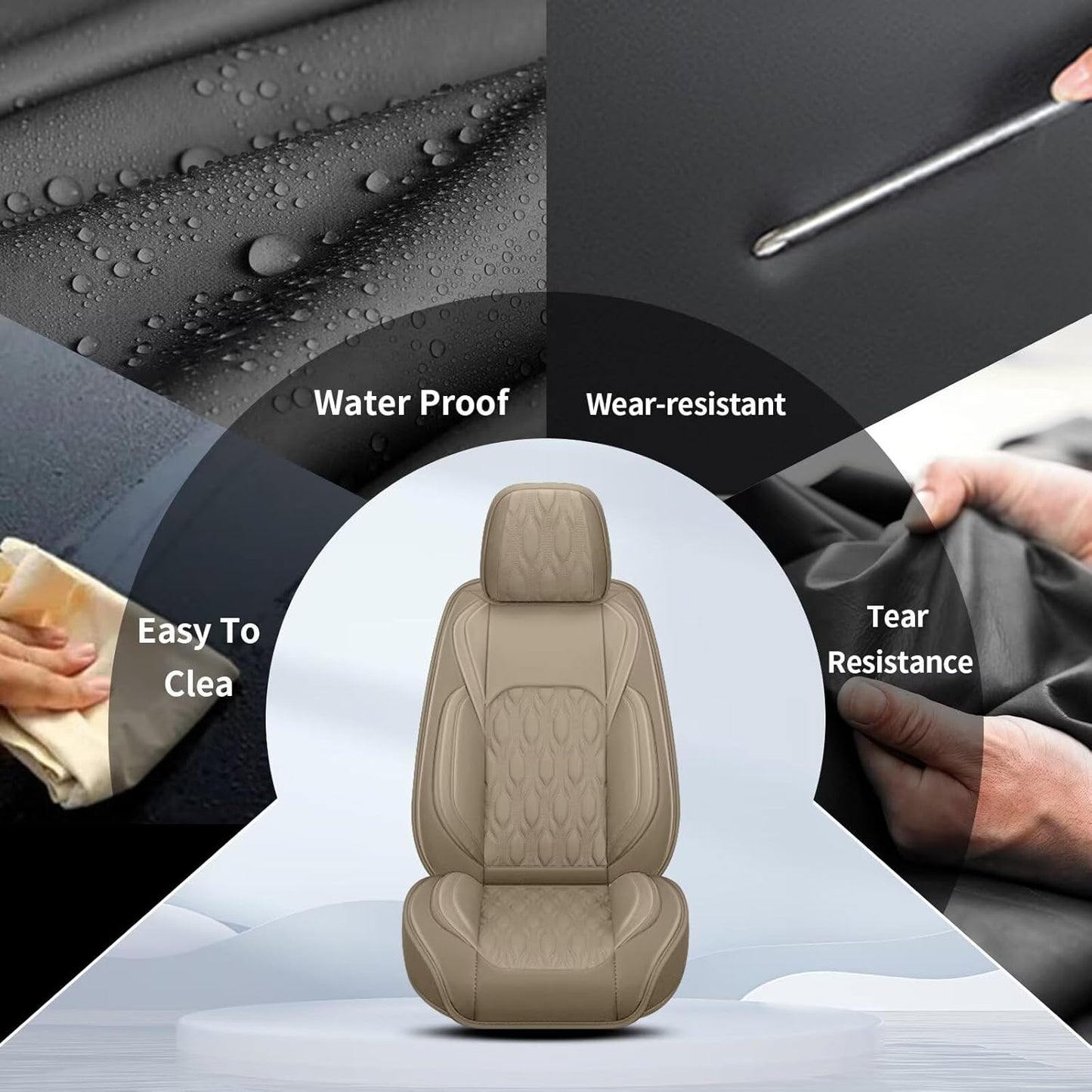 Car Seat Covers Fit for Toyota Camry 2012-2025: Full Set 5 Seats Faux Leather Automotive Seat Covers Waterproof Business Vehicle Seat Cushion Protector (5 Seat, Beige)