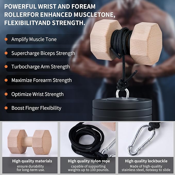 Wooden Wrist Roller and Forearm Strengthener,Grip Strength Trainer,Arm Blaster Exerciser,Strength Trainer For Fingers and Wrist.