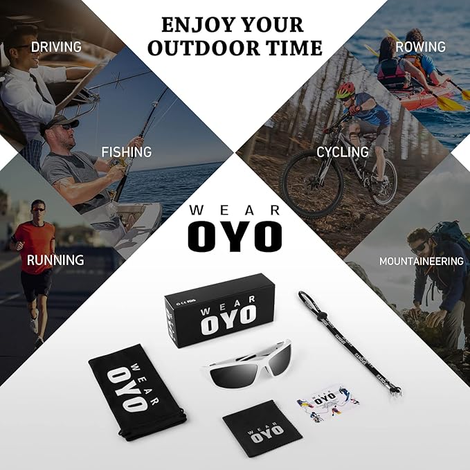 Polarized Sports Sunglasses for Men Women,Fishing Driving Rectangular Goggles UV400 Protection