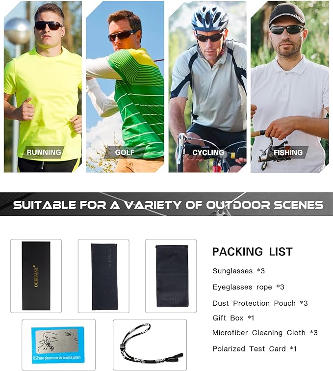 Polarized Sunglasses Men, Sports Sun Glasses Womens UV400 Protection for Fishing Running Driving