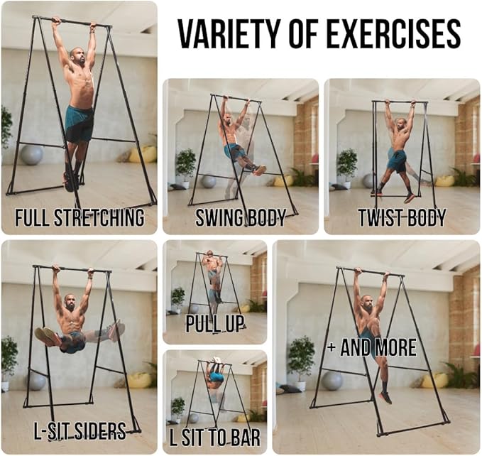 KHANH TRINH Foldable Pull Up Bar Stable Gymnastics Equipment Portable Aerial Yoga Stand Durable Frame For Hammock Chair, Therapy Sensory Swing. Adjustable Back Stretcher For Lower Back Pain Relief