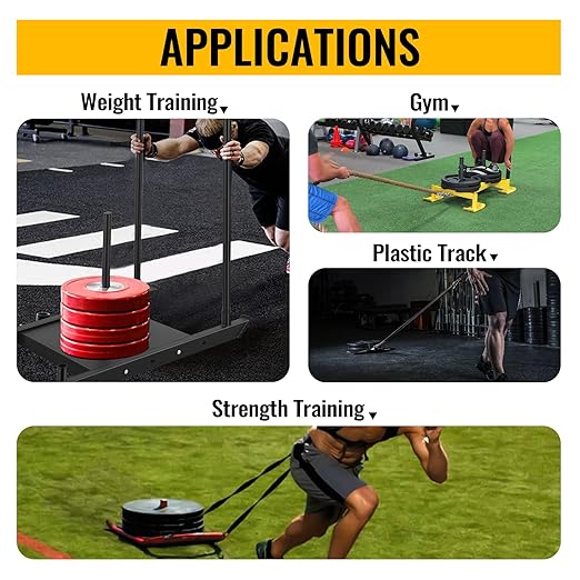 Weighted Training Pull Sled Fit for 1-2 Inch Plates, Sled Workout Equipment, Sport Power Sled for Athletic Exercise and Speed Improvement,500LB