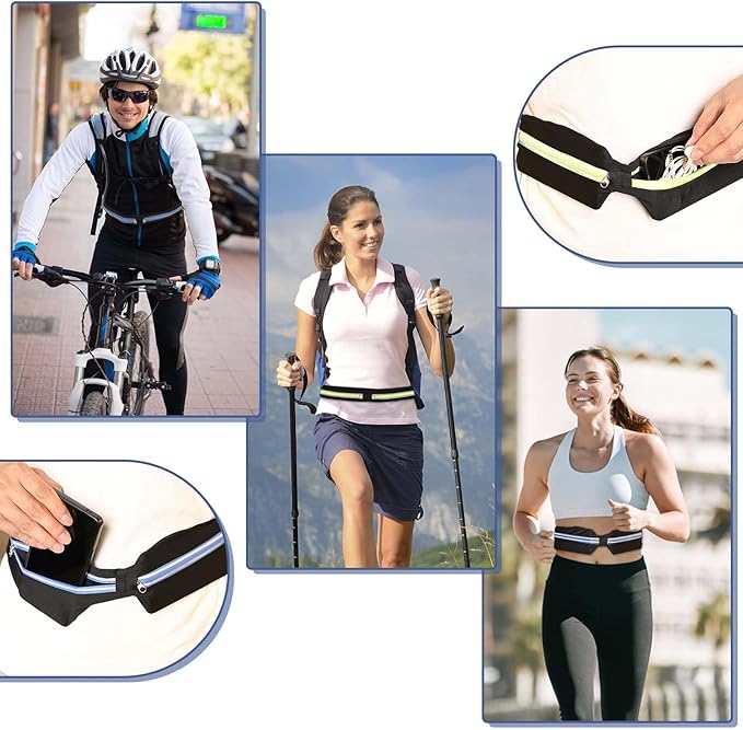 2 Pcs Running Belt for Men and Women, Slim Running Belt, Reflective Waterproof Double Pocket Design, Suitable for Running, Cycling, Mountaineering and Other Sports (Blue, Green)