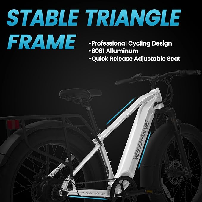 VELOWAVE Electric Bike for Adults Peak 1200W BAFANG Motor 28MPH Mountain Ebike 48V 15Ah Removable LG Cells Battery 26'' Fat Tire E Bike Shimano 7-Speed