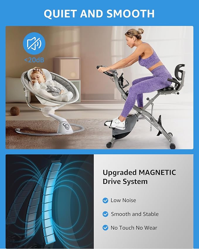 Foldable Exercise Bike Stationary Bikes for Home, 5 IN 1 Indoor Workout Bike, Cycling Bike with 16-Level Quiet Magnetic Resistance, 6.6 LBS Flywheel and 300LBS Capacity, 2025 Designed 817 X-bike