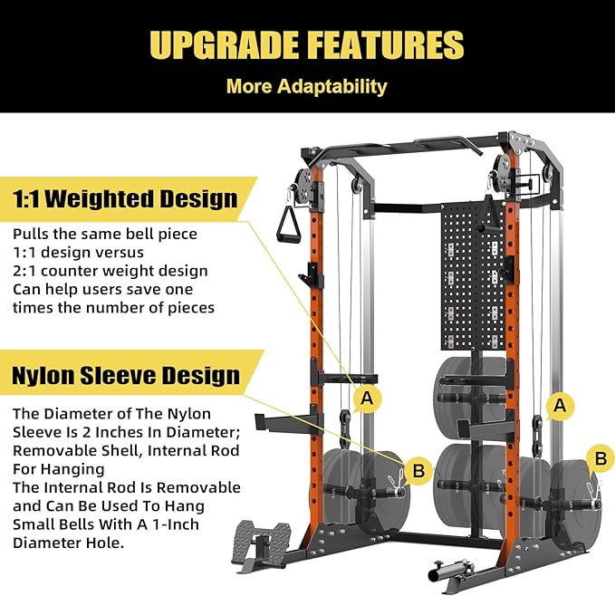 Power Cage, Squat Rack with Cable Crossover and Dual Independent Pulley System, 2000LB Capacity Workout Cage with More Training Attachments, Power Rack for Home Gym
