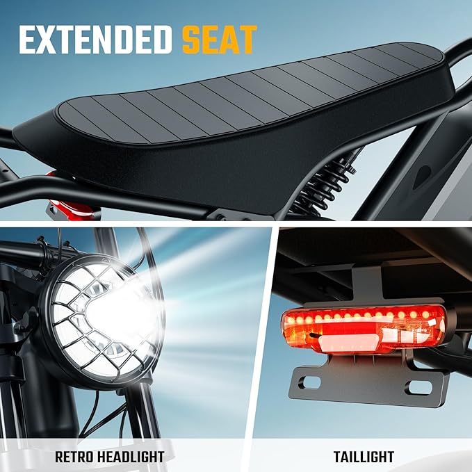 TST Electric Bike for Adults 1500W Peak 20" Fat Tire All-Terrain E-Bike 60/110 Miles 28MPH Electric Dirt Bike for Road Sand Mountain Snow - 48V 15/25AH Battery Powered Electric Motorcycle