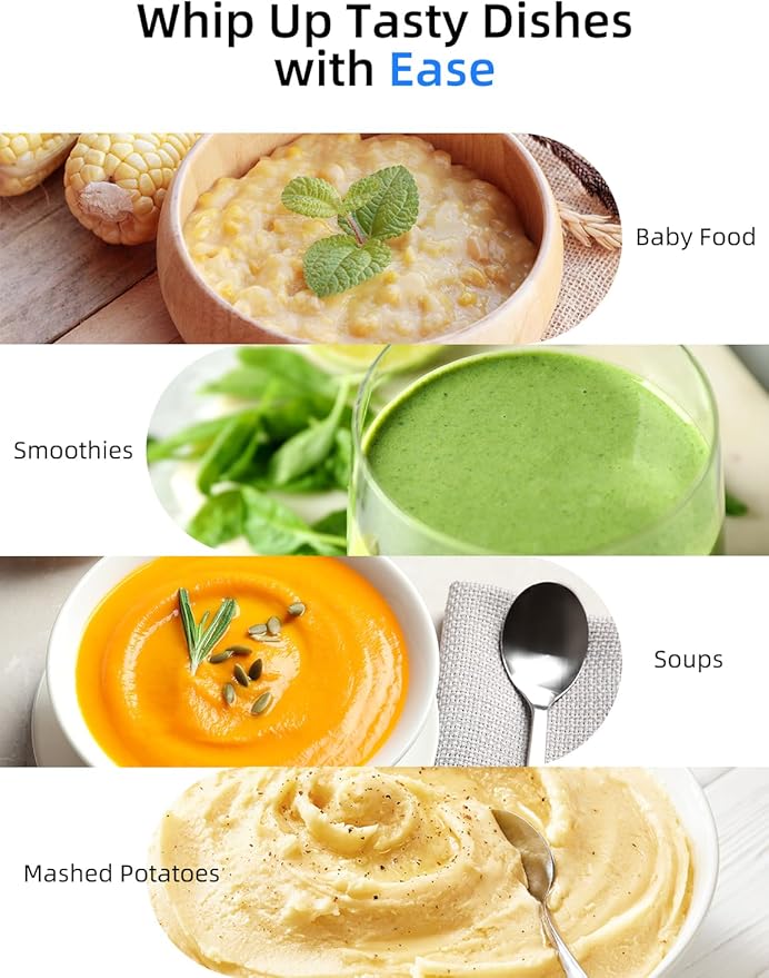 Immersion Blender, Hand Blender Heavy Duty Copper Motor, Stainless Steel Smart Stick with Egg Beaters, Chopper/Food Processor