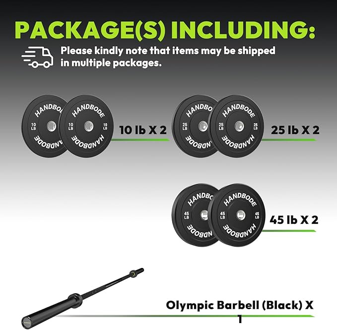 Olympic Bumper Plates Set 2 Inch, 10-55 lbs Rubber Weight Plates with 45 lb (20kg) Black/Silver Barbell, Strength Training & Weight Lifting for Home Gym