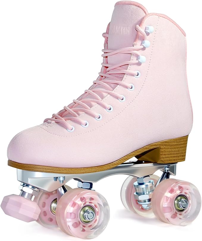 Roller Skates for Women or Men with Height Adjustable Rubber Stoppers Retro Suede Quad Roller Skates for Outdoor and Indoor
