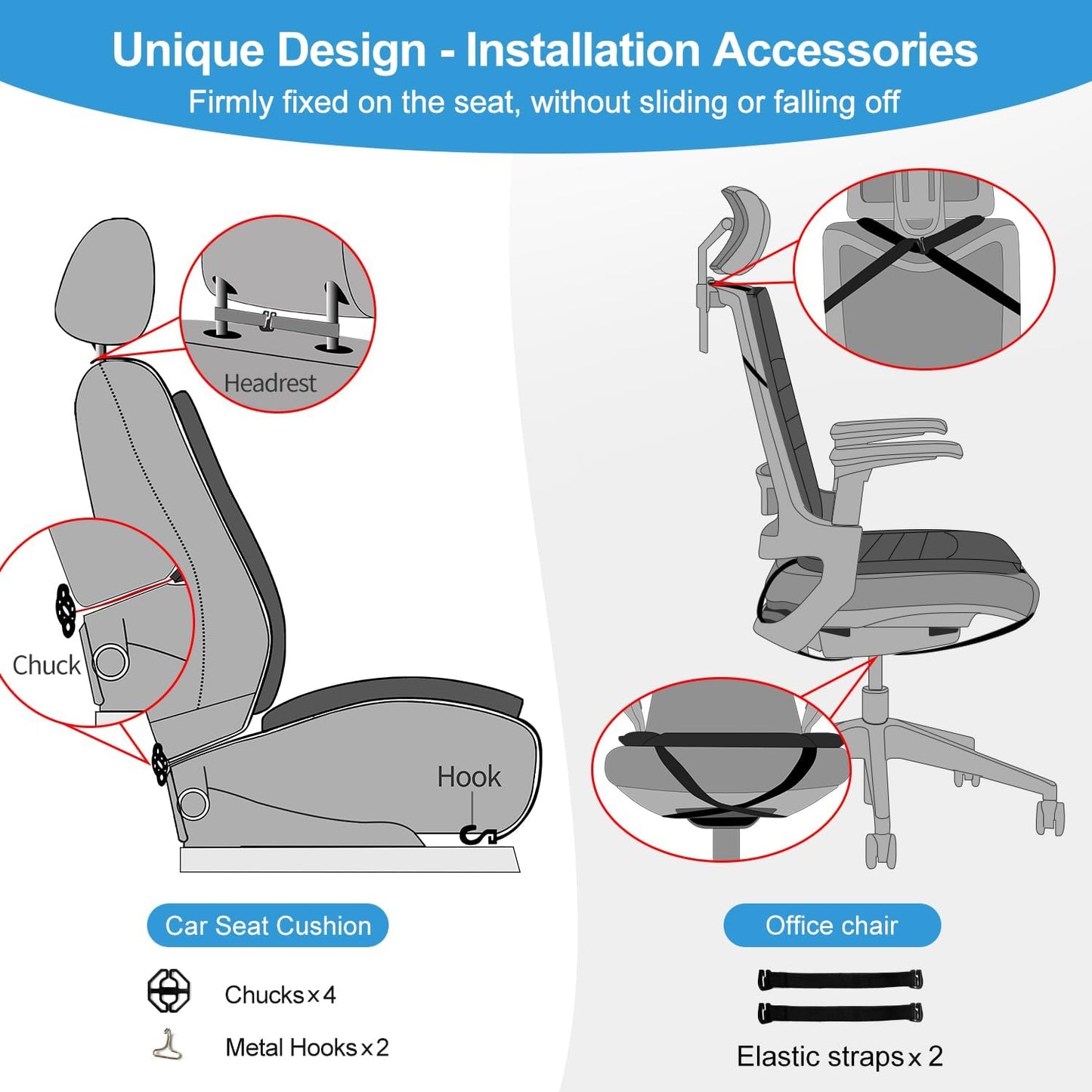Car Seat Cushion Chair Cushions Set with Back Support,1.2in Memory Foam Pressure Relief Non-Slip Design Truck Seat Cushion for Driving, Ergonomic Chair Seat Pad for Office Gaming Wheelchair