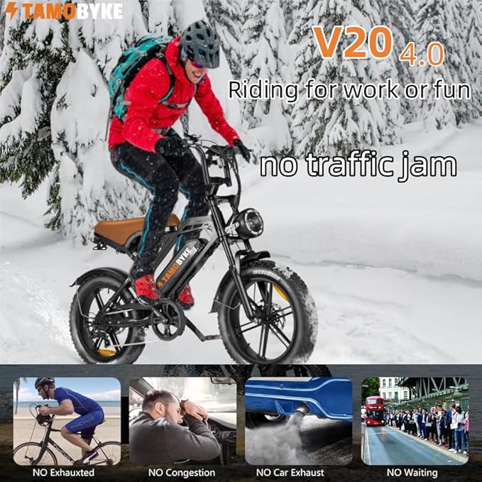 V20 4.0 Electric Bike for Adults,28/30Mph Max Speed,48V15.6Ah Battery,25-68 Miles Max Range, Dual Hydraulic Brakes Ebike,Turning Light, Electric Bike for Commute/Offroad/Rain/Snow Riding.