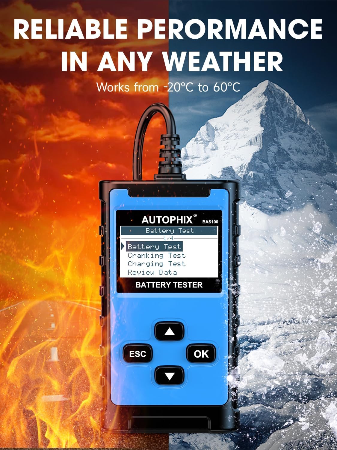 AUTOPHIX BAS100 Car Battery Tester, 12V 24V Load Tester, 100-2000 CCA Digital Automotive Alternator Tester, Auto Battery Analyzer Charging Cranking System Tester for Car Truck Motorcycle Boat and More