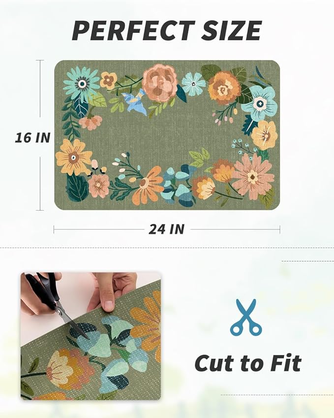 AMOAMI Coffee Mat - Hide Stain Rubber Backed Absorbent Dish Drying Mat for Kitchen Counter - Bar Accessories Fit Under Coffee Maker, Espresso Machine, Dish Rack - Floral Green 16x24