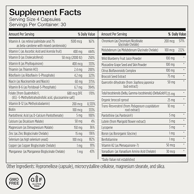Momentous Essential Multivitamin for Women & Men - Complete Vitamin & Mineral Complex for Athletes & Wellness Enthusiasts - GMO- & Gluten-Free - NSF Certified for Sport - 30 Servings