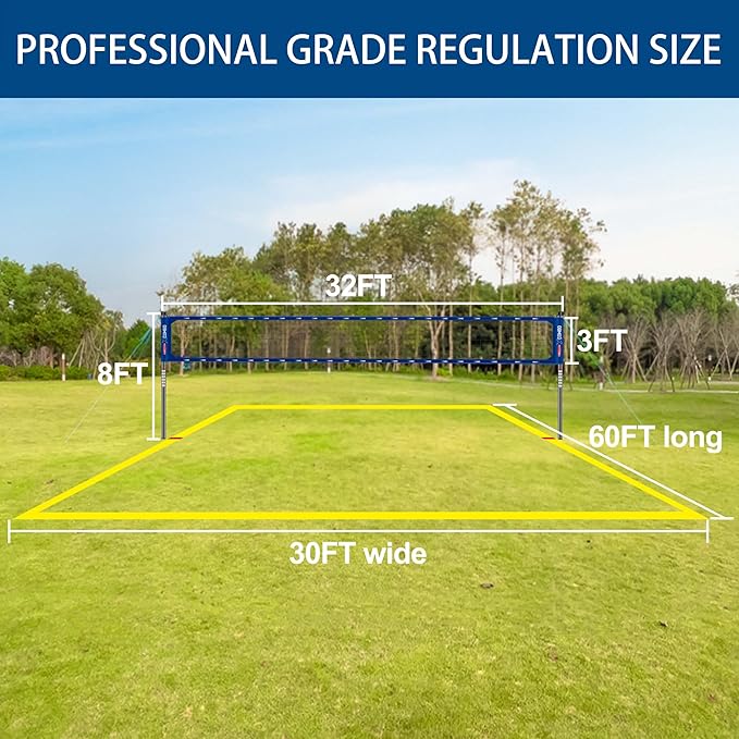 Professional Volleyball Net Set Heavy Duty for Outdoor Backyard Portable with Aluminum Adjustable Height Scoring Poles, Regulation Nets System for Tournament, Grass