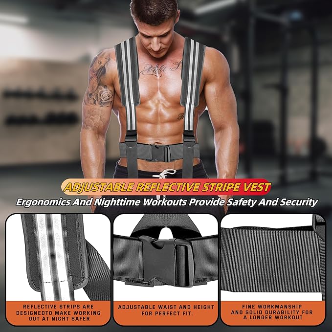 Weight Sled for Training, Heavy Duty 500 LBS Pull Push Sled for Outdoor, Indoor, Football, Durable Steel Weighted Sled, Compatible with 1" & 2" Weight Plate, Frame with Adjustable Reflective Stripe Vest