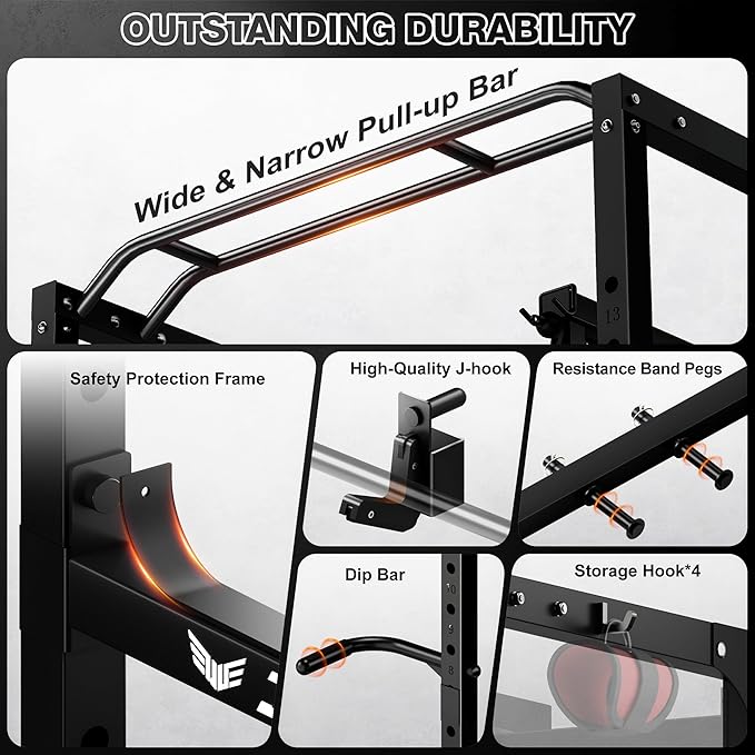S21 Power Cage, Multi-Function Power Rack with Adjustable Cable Crossover System, 2000LBS Squat Rack for Home Gym with More Training Attachments