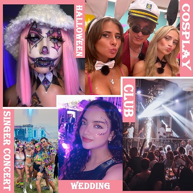 Body Glitter Face Glitter Gel: Singer Concerts Disco Festival Rave Accessories Face Glitter Makeup 150ml Chunky Sequins Mermaid Face Body Hair Glitter Gel (Purple&White&Light Pink)