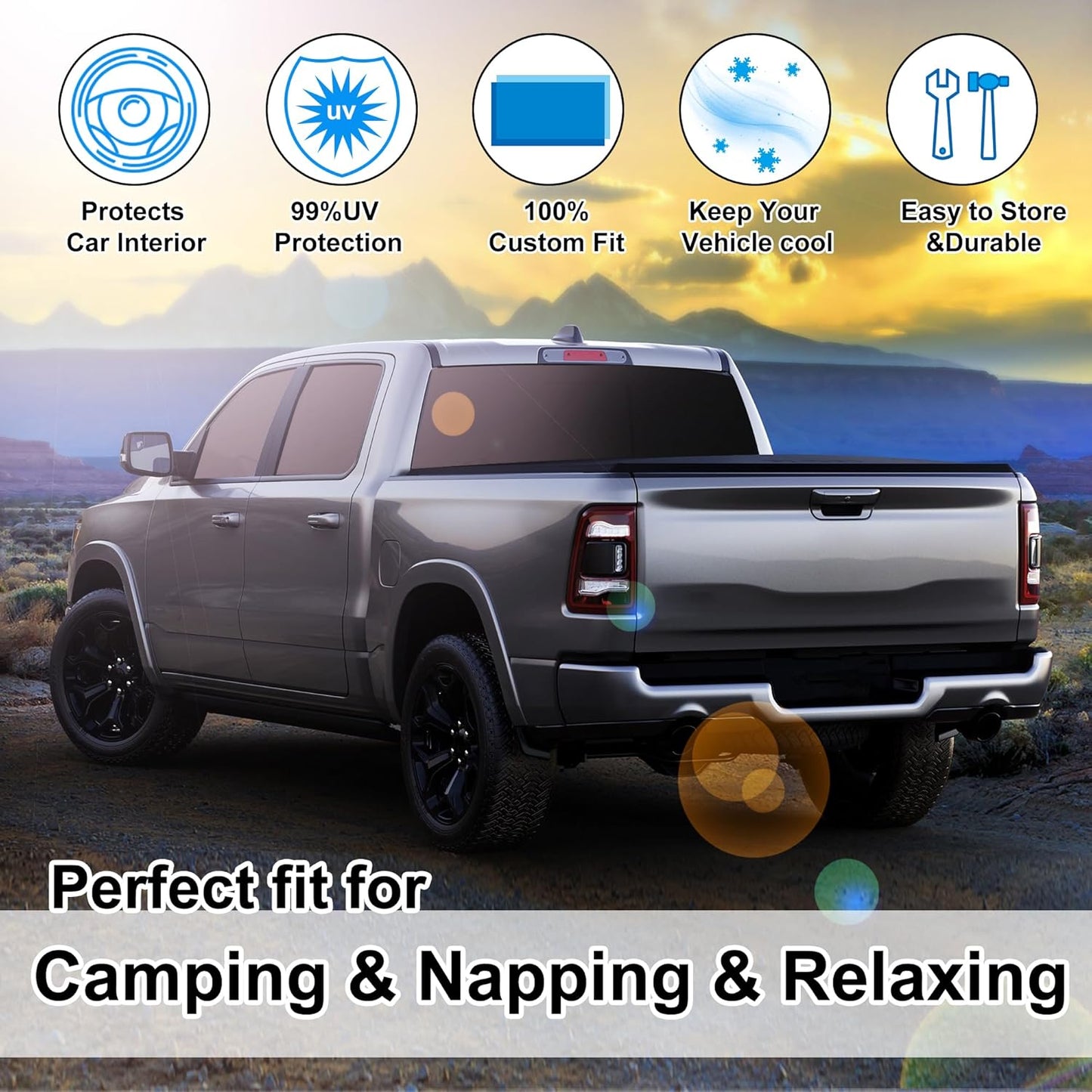 TINGLU Window Shades for Dodge RAM 1500 2019-2025 CrewCab,MegaCab Pickup,2Dr RegularCab,4Dr QuadCab Accessories Car Side Full Windows Windshield Sun Shade Camping Sun UV Rays Privacy Protection 6PCS