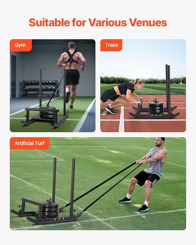 VEVOR Weight Sled, Steel Power Sled, Fitness Strength Training Sleds for Athletic Exercise Speed Improvement, Workout Fitness Equipment with Handle, Compatible with 1/2 in Weight Plates, Black
