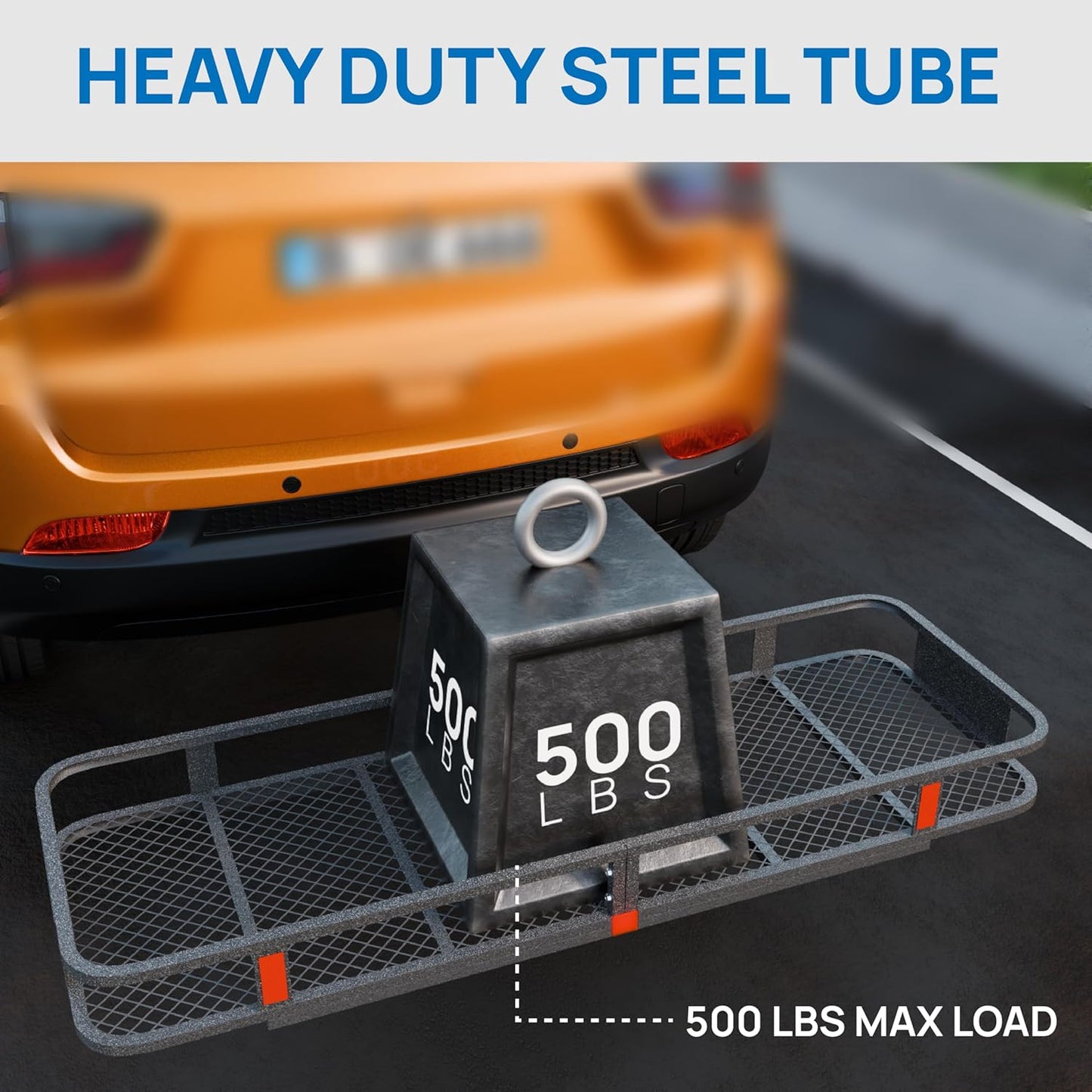 Bonnlo 60''X 20''X6'' Folding Hitch Mount Cargo Carrier Basket with Stablizer, Waterproof Bag, Net, Straps, 500 LBS Capacity Rear Luggage Rack Basket Fits Sedan, SUV, TAN