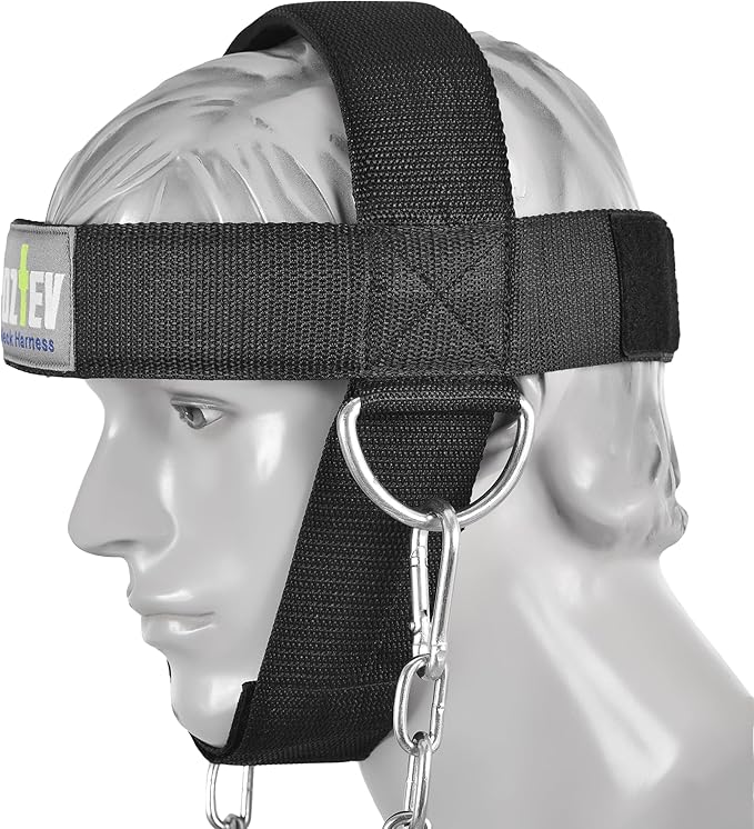 Neck Harness with Heavy-Duty Chain - Adjustable Head and Chin Straps for Neck Strength and Pain Relief